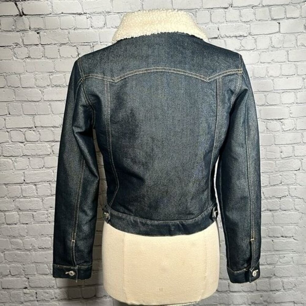 Old Navy Sherpa Lined Jean Denim Trucker Jacket Y2K Vintage Warm Women Sz M NWOT - Picture 3 of 16